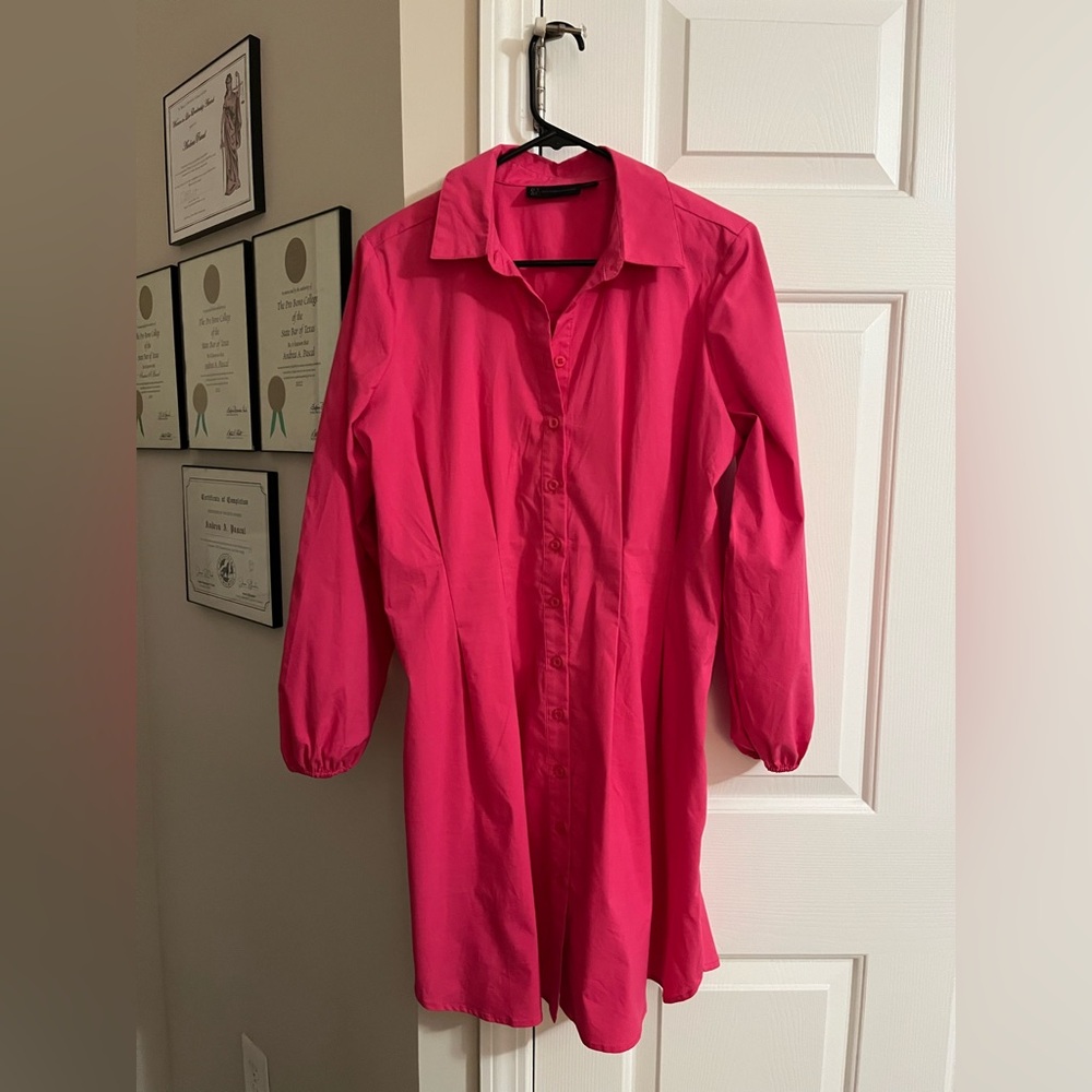New York & Company Vibrant Pink Shirt Dress